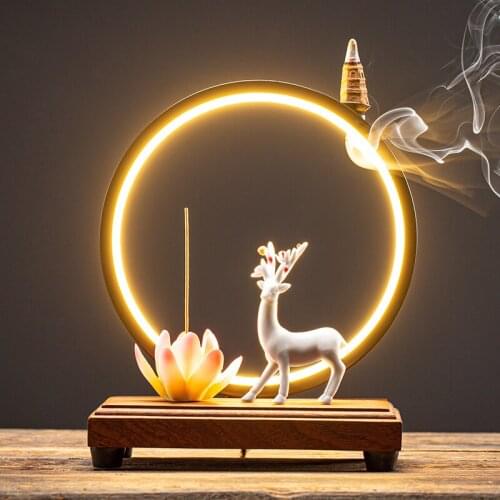 Chinese Lotus Backflow Incense Burner Electric Glow Incense Waterfall Ceramica Office Tea Lucky Deer Room Decoration I60B