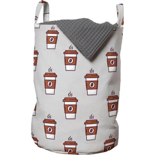 Coffee Laundry Basket Cartoon Pattern of Minimal Latte Cups Organizer for Clothes Underwear Socks Toys Wash Bag & Home Storage