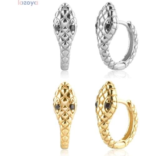 Lozoya 925 Sterling Women Fashion Luxury Silver Gold Snake Circle Huggies Hoops Jewelry 2020 Rock Punk Crystal Loops Piercing