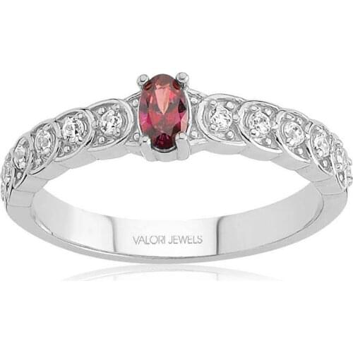 Valori Jewels 0.25 Carat, Zirconia Red And White Oval Gemstone, Rhodium Plated, Sterling Silver Ring