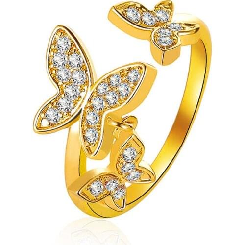Sweet Women Fashion Full Crystal Butterfly Rings for Women Girls Fashion Open Adjustable Finger Ring Engagement Jewelry Gifts