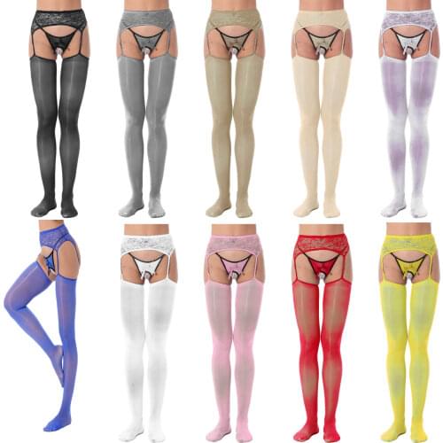 High Waist Tights Open Crotch Pantyhose Sexy Glossy Hollow Out Crotchless Pantyhose Underwear Cutout Leggings Oil Shiny Stocking