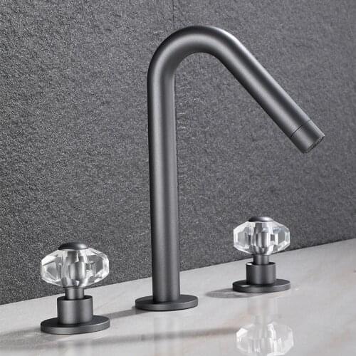 Bathroom Basin Faucets Brass Widespread Sink Mixer Tap Crystal Handle Hot & Cold Lavatory Crane Vessel Gun Grey/Rose Gold/Chrome