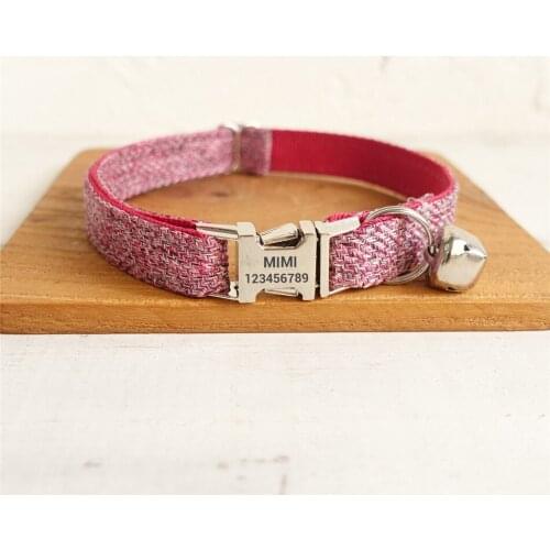 Cat Collar Cute Formal Dress Matching Pet Collar for Cats Small Dog Personalized ID Cat Collar with Bell Durable Adjustable Pink