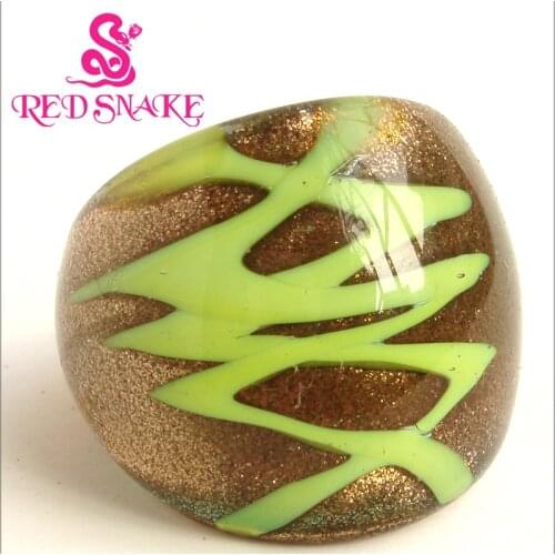RED SNAKE Fashion Ring Pure Handmade Golden sand bottom color with green Crossed Wires Murano Glass Rings