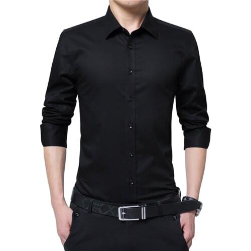 Men Dress Shirt Fashion Long Sleeve Business Social Shirt Male Solid Color Button Down Collar Plus Size Work White Black Shirt
