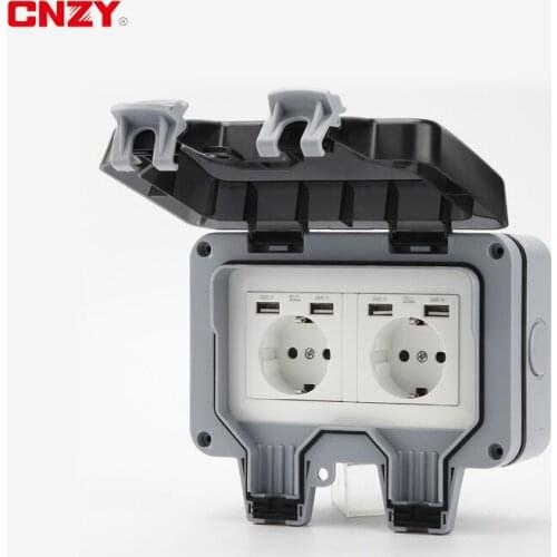 Outdoor German double waterproof socket European standard with lamp USB socket waterproof switch socket box