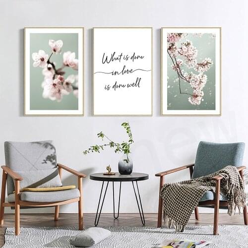 Landscape Modern Beautiful Cherry Blossom Wall Art Canvas Painting Nordic Posters and Prints Wall Pictures for Living Home Decor
