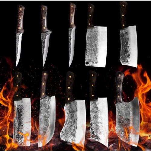 Full Tang Chef Cutter Knife Handmade Forged High-carbon Clad Steel Kitchen Knives Cleaver Filleting Slicing Broad Butcher knife