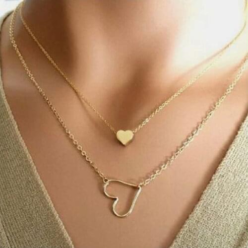 Simple Necklace For Women Double Heart Pendant Chokers Statement Necklace Wholesale Collier