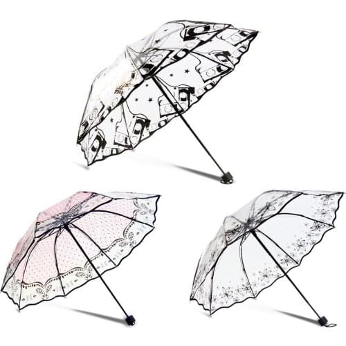 Transparent Umbrella For Protect Against Wind And Rain Clear Printed 3 Fold Umbrella Clear Field Of Vision Household Rain Gear 4