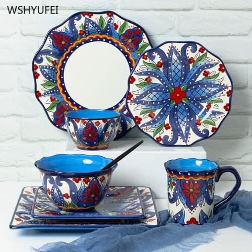 European-style painted ceramic service tray disc cake dish Western steak steak disc kitchen board soup bowl milk cup beautiful