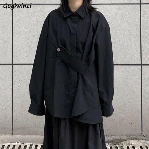 Women Shirts Irregular Long Sleeve Classic Black Shirt Couples Loose Button Top New Harajuku Retro Japanese Style Clothes Female