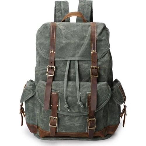 Backpack, crazy horse leather bag, vintage travel canvas bag, waterproof backpack pinepoxp bag