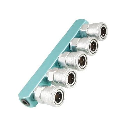 Silver Tone Sky Blue Piping Fitting 5 Way Air Hose Multi Pass Quick Coupler