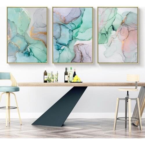Nordic Colorful Blue Green Wall Art Canvas Painting Abstract Watercolor Art Poster Print Wall Picture for Living Room Home Decor