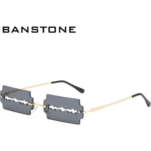 Small Rectangle Rimless Sunglasses Women New Fashion Blade Shape Vintage Hollow Eyeglasses Women Razor Gafas Punk UV400 Yellow