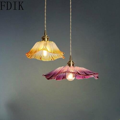 Modern Japanese Pendant Lamp Single Head Lighting Suspension Bedroom Restaurant Living Room Bedside Flower Glass Indoor Lights