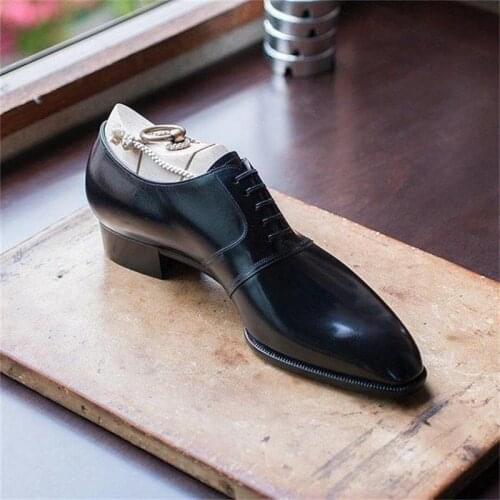 New Men Fashion Casual Business Temperament Dress Shoes Handmade Black PU Three Stitching Lace-up Pointed Oxford Shoes KS400