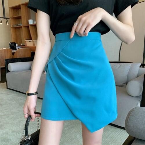 Skirts Women Summer New Fashion Patchwork Solid Basic Casual Buttocks Mini Skirt Female A Line High Waist Buttocks Slim Skirts