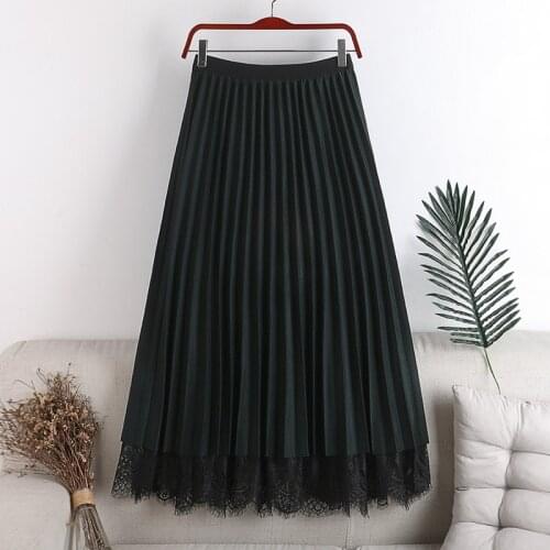 New 2020 Autumn Winter Wear on Both Sides Velvet Mesh Skirt for Women Solid color pleated mesh stitching lace mid-length skirt