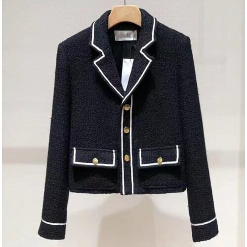 French style small fragrance Wool Tweed Jacket Women hit color autumn winter vintage short outwear