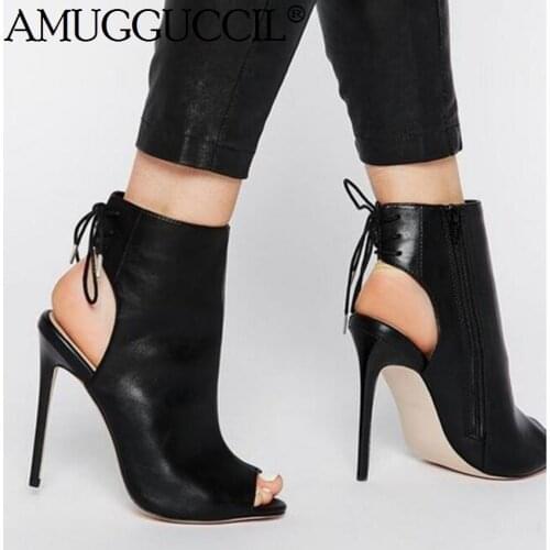 Customize 2020 New Plus Big Size 35-52 Black Zip Lace Up Fashion Sexy High Heel Females Lady Sandals Women Summer Boots X1821
