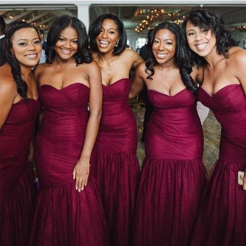 Lamiabridal Sweetheart Mermaid Bridesmaid Dresses Burgundy Pleats Tulle Robe De Soiree Full Length Vestido De Noiva Custom Made