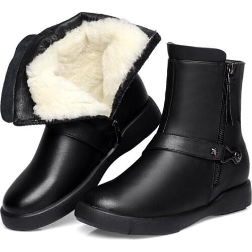 Winter Women Ankle Boots Warm Wool Snow Boots Waterproof Genuine Leather Boots Women Shoes Woman Fur Botas Mujer Size 35-41