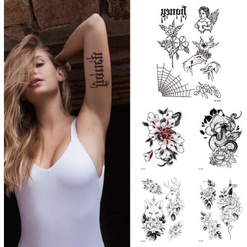 1Sheet Angel Spider Waterproof Temporary Tattoo Flower Women Fashion Tattoos Arm Sleeve Fake Tattoo For Girls Kids