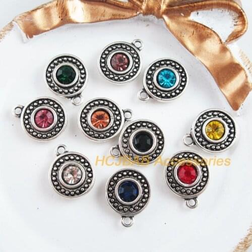 10 New Round Charms Tibetan Silver Tone Retro Mixed Crystal Pendants 13.5x17mm