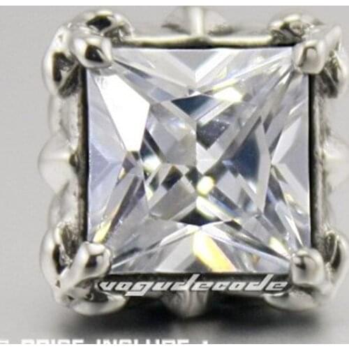 316L Stainless Steel White CZ Mens Stud earrings T035(2 Pieces)