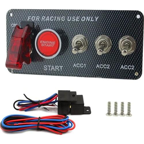 4 in 1 Car Start Button Ignition Switch Panel 12V LED Toggle Switch Panel Carbon Fiber ignition buttons for car