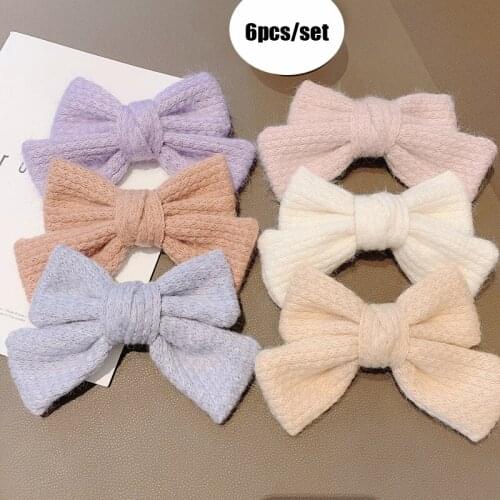 6 PCS/Set New Fashion Furry Knitted Big Large Bow Hairpin for Girl Trendy Korea Hair Clip Cute Barrette Sweet Hair Accessories