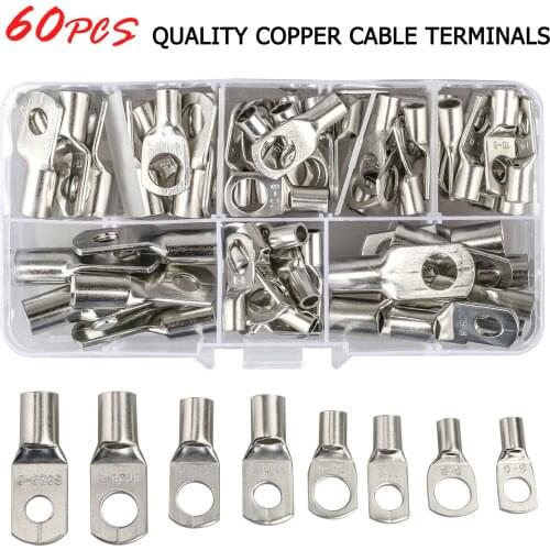 60pcs Assortment Car Auto Copper Ring Terminal Wire Crimp Connector Bare Cable Battery Terminals Connectors Kit