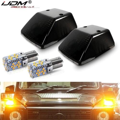 IJDM Car 12V 7507 LED For Mercedes W463 G-Class G500 G550 G55 Front Turn Signal Light Covers w/ Super Bright/Gloss Black Lenses