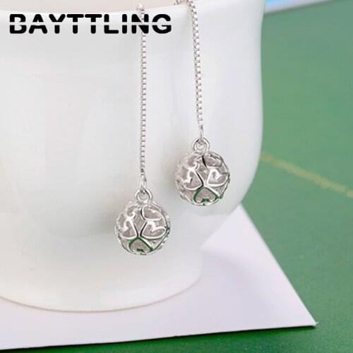 BAYTTLING 925 Sterling Silver Fine Hollow Spherical Box Chain Earrings For Women Fashion Statement Party Jewelry Gifts