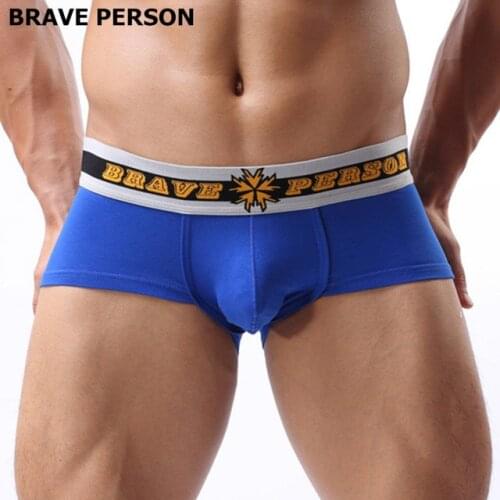 Brand BRAVE PERSON mens Cotton gay Underwear Men Boxer Shorts Men Low waist U convex Penis Pouch Design Wide Belt Man Boxers