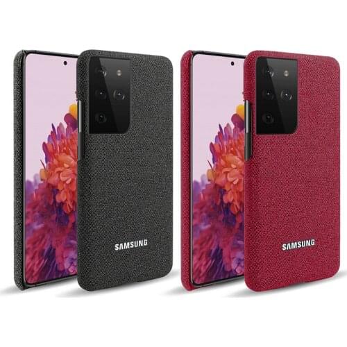 Samsung Galaxy S21 S30 Plus Uitra + Hiha Canvas Pattem Standing Case Business Fabric Super Thin Cover Anti-Sweat Cloth Matte