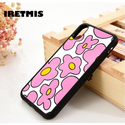 Iretmis 5 5S SE 6 6S TPU Silicone Rubber Phone Case Cover for iPhone 7 8 Plus X Xs 11 12 MINI Pro Max XR Groovy Flowers Pink