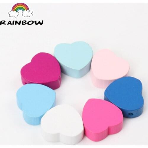 Mixed Colors Heart Pattern Wooden Material Spacer Beads For Jewelry Making DIY 18x16mm 20pcs