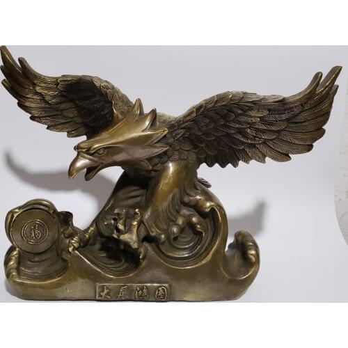 Long 38 CM /16 INCH Art Collection chinese old copper Big Eagle sculpture, home decoration Metal Crafts Bird statue