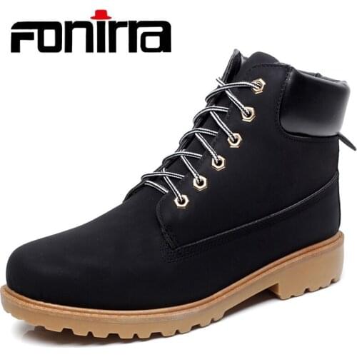 FONIRRA 2019 Men Classic Martin Motorcycle Boots Men Winter Snow Ankle Boots Male PU Leather Mid Heel Shoes Botas Hombre 359