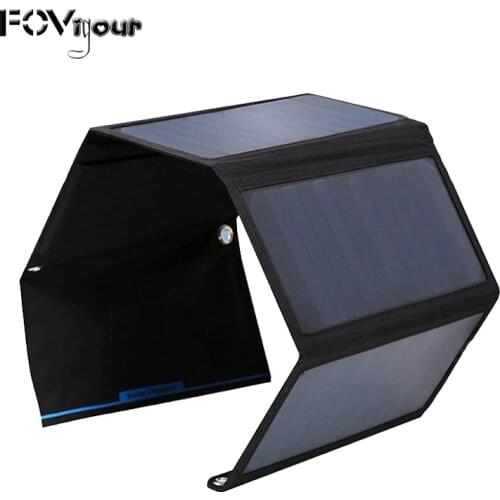 Xionel 28W Foldable Portable Solar Phone Charger with SunPower Solar Panel Dual USB Ports Solar Charger for Mobile Phone