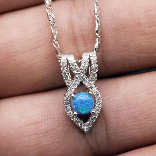 Hermosa Australian Opal Pendant Silver Color Necklace For Women Fashion Chain Choker 17'' Amazing Grace Christmas Gift