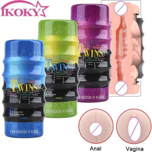 IKOKY Pussy Dual Channel Male Masturbator Vagina Penis Masturbator Masturbator for Man Gay Real Vagina and Anal Sex Toys for Men