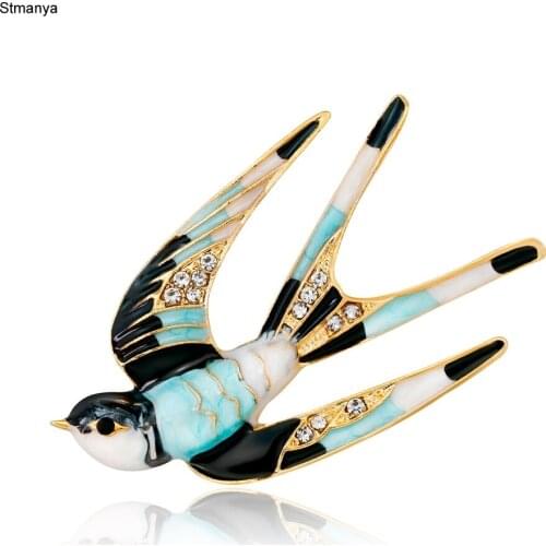 Classic Alloy Enamel Swallow Brooch Pins Black Blue Enamel Gold Color Metal Scarf Pins For Women Banquet Weddings Accessories