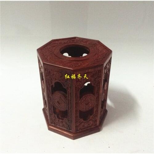 Red sandalwood hexagonal hollow blessing in front of wooden napkin box tissue box tray pumping creative paper towels retro