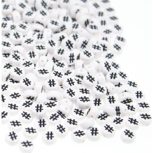 CHONGAI 100pcs White # word Flat Round Acrylic Beads For Jewelry Making 4X7mm