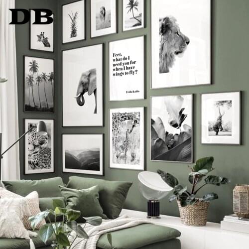 Leopard Elephant Lion Giraffe Palms Hills Vintage Nordic Poster Wall Art Print Canvas Painting Decor Pictures For Living Room